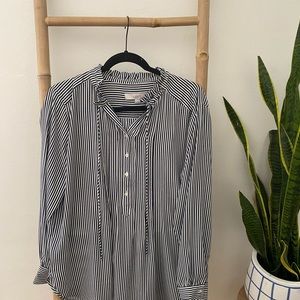 LOFT | Striped High Neck Blouse with Tie L